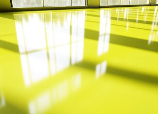 A sleek, glossy lime green surface with soft reflections, providing a smooth, modern, and energetic look.