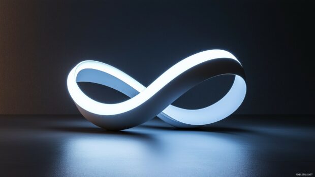 A smooth OLED light ribbon glowing in the center of a dark room, with cool tones of electric blue and silver.