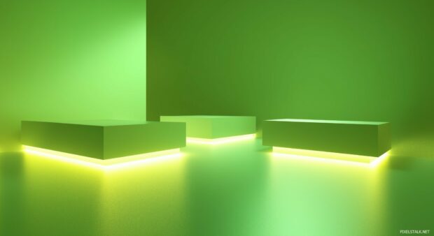 A smooth neon green surface with glowing edges and a slight gradient.