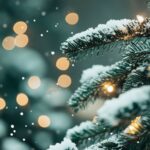 A snowy outdoor Christmas tree with twinkling lights, Christmas Laptop wallpaper.