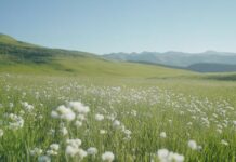 A soft focus image of wildflowers in a meadow.