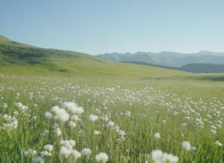 A soft focus image of wildflowers in a meadow.