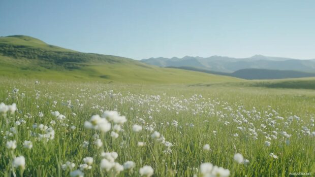 A soft focus image of wildflowers in a meadow.