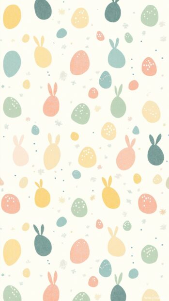 A soft pastel Easter iPhone background featuring small bunny silhouettes and colorful eggs arranged in a vertical tile design, clean lines in vector art style.