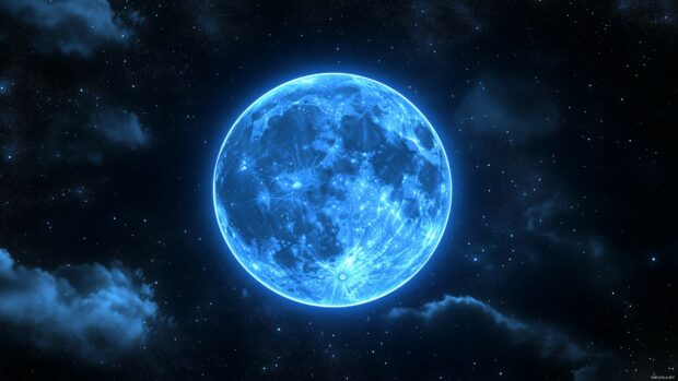 A stunning Blue Moon in a starry night sky desktop background.