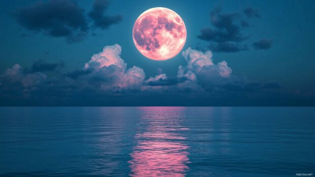 A stunning pink Moon Desktop Wallpaper.