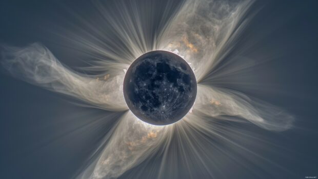 A stunning solar eclipse 4K Resolution Background with the sun’s corona visible around the moon wallpaper.