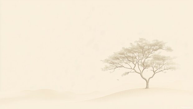 A subtle line drawing of a tree with elegant branches, set against a neutral beige background.