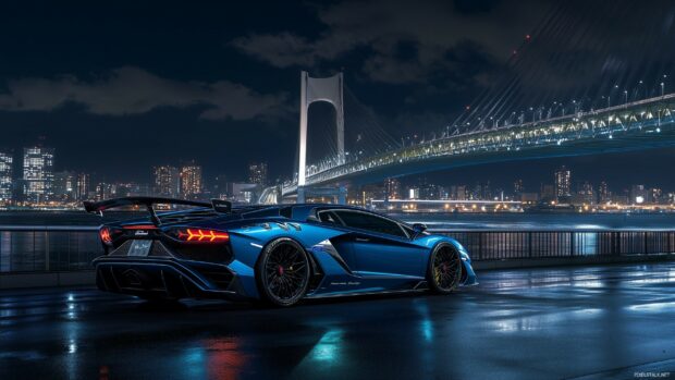 A super Car Lamborghini Aventador SVJ in metallic blue.