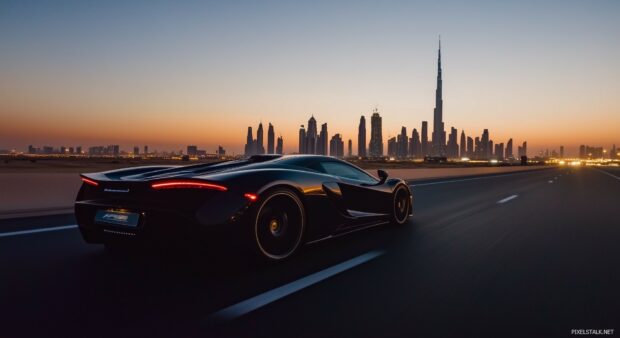 A supercar speeding down an empty highway at dusk, 1080p Wallpaper full HD.