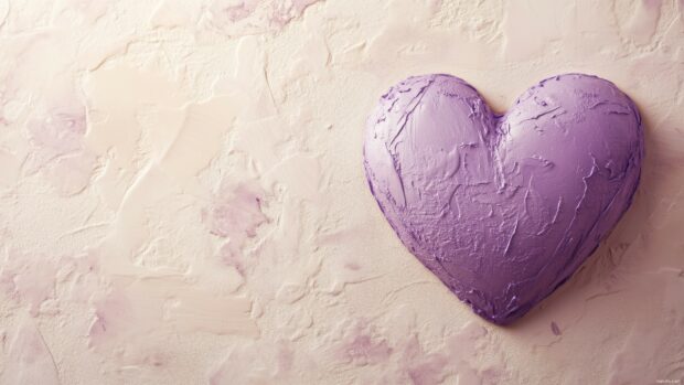 A textured purple heart placed off center on a pale cream background.