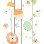 A vertical, seamless tile pattern of cute Easter eggs and spring flowers.