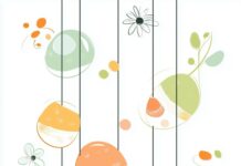 A vertical, seamless tile pattern of cute Easter eggs and spring flowers.