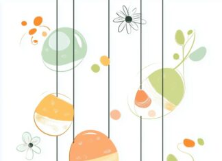 A vertical, seamless tile pattern of cute Easter eggs and spring flowers.