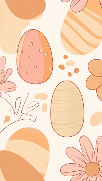 A vertical, seamless tile pattern of stylized Easter eggs and spring flowers in soft pastel shades.