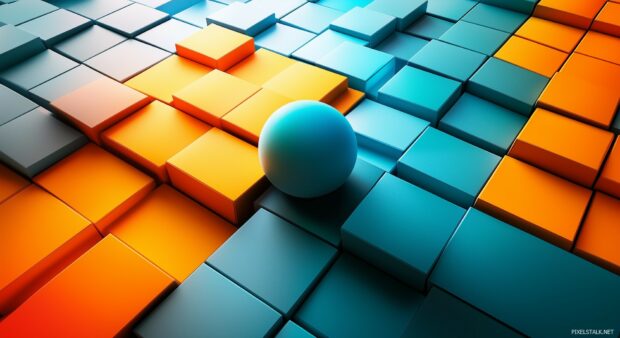 A vibrant 3D geometric 1080p wallpaper with interlocking cubes and spheres.