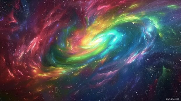 A vibrant nebula Desktop Wallpaper 1920x1080 HD with swirling colors of red, blue, green, and purple, set against a star filled background, creating a mesmerizing cosmic scene.