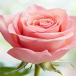 A vibrant pink rose against a blurred pastel background.