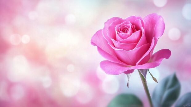 A vibrant pink rose against a blurred pastel background, emphasizing its bright color and intricate petal structure, creating a dreamy and romantic atmosphere 2.