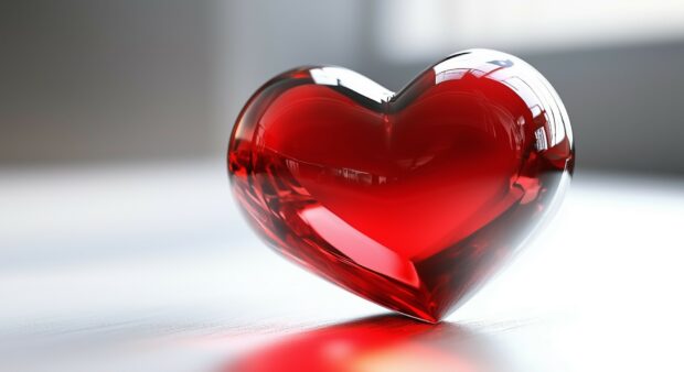 A vibrant red 3D heart centered on a soft white background.