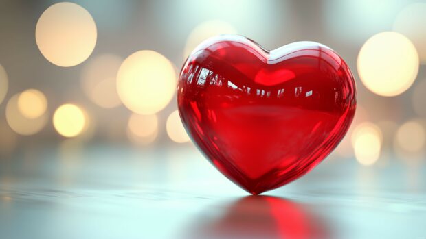 A vibrant red heart 8K resolutoin centered on a soft white background.