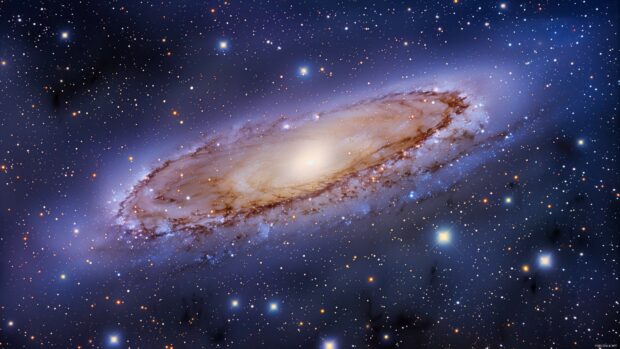 A view of the Andromeda galaxy 4K background with detailed spiral arms and glowing core wallpaper.