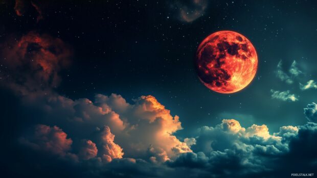 A vivid red moon wallpaper HD free download.