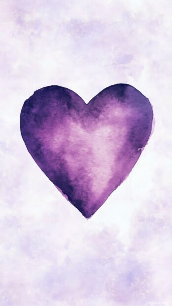 A watercolor style purple heart gently blended into a light lavender background.