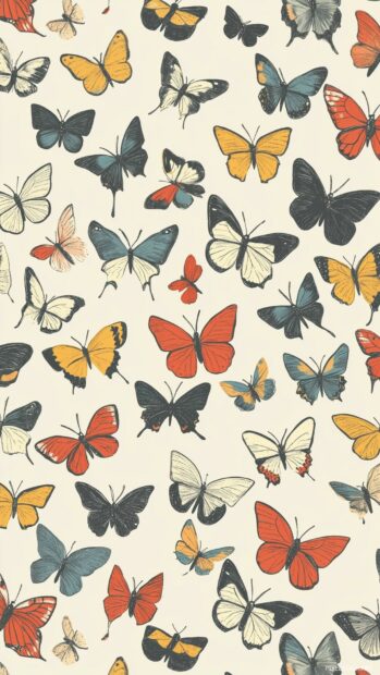 A whimsical butterfly pattern with hand drawn style butterflies in various poses.