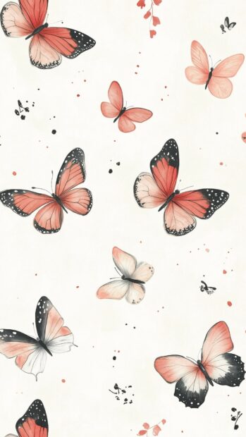 A whimsical butterfly pattern with hand drawn style butterflies in various poses.