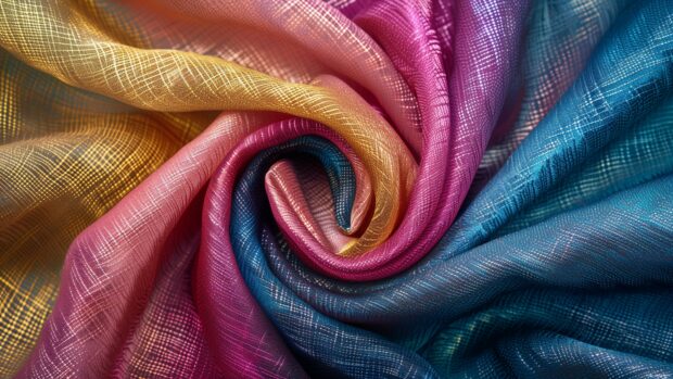 Abstract 3D fabric texture, woven patterns, vibrant color.