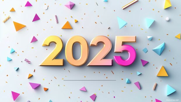 Abstract New Year 2025 wallpaper with colorful geometric shapes.