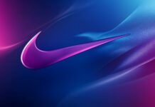 Abstract Nike 4K Wallpaper with a swoosh pattern integrated into a vibrant blue and purple abstract design.