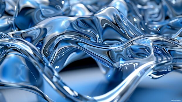 Abstract cool 3D waves crashing against a transparent glass surface.