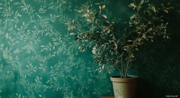 Abstract green HD wallpaper with a subtle, abstract leaf pattern, adding a touch of nature while maintaining a clean look.