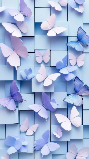 Aesthetic Blue Butterfly wallpaper with butterflies in alternating colors of blue and lavender.