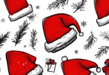 Aesthetic Christmas Background of Santa Claus hats.