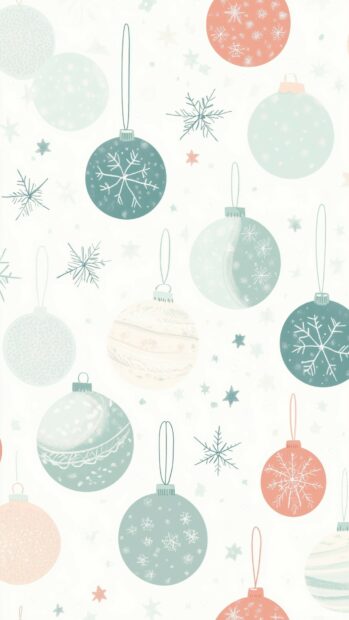 Aesthetic Christmas Wallpaper of baubles in different sizes, mixed with snowflakes and stars.