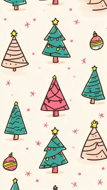 Aesthetic Christmas trees, each decorated with simple geometric ornaments.