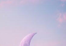 Aesthetic Moon Wallpaper with a delicate crescent moon in a soft, pastel sky.