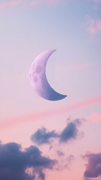 Aesthetic Moon Wallpaper with a delicate crescent moon in a soft, pastel sky.