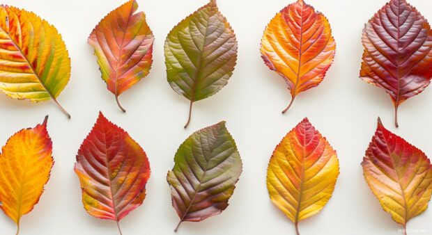 Aesthetic fall leaves on a clean, plain background.