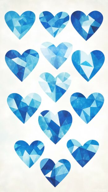 Aesthetic geometric hearts in different tones of blue.