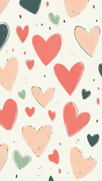 Aesthetic heart wallpaper with delicate hand drawn hearts in various sizes.