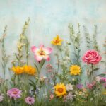 Aesthetic spring 4K desktop wallpaper of blooming flowers like roses, lilies, and sunflowers arranged in an artistic layout with soft pastel tones and a subtle paper texture background.