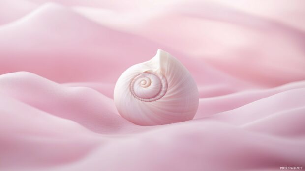 Amazing Laptop Wallpaper with a simple spiral shell placed on a soft pastel background, minimalist and refined.