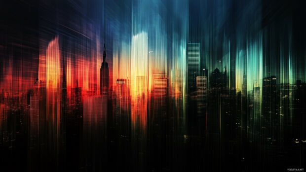 An abstract city skyline wallpaper with minimal detail and a focus on color gradients and shapes.