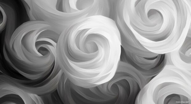 An abstract interpretation of black and white roses, with swirling patterns and textures blending seamlessly, creating a modern 3D wallpaper.