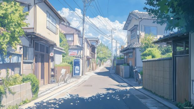 An anime cityscape with a focus on subtle details and muted colors for a relaxed atmosphere.