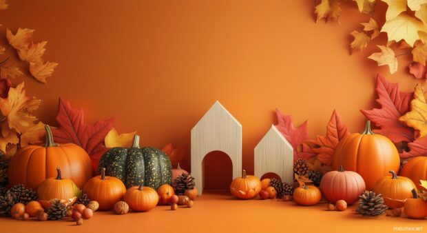 An artistic representation of Thanksgiving using geometric shapes to create a modern and festive look with autumn colors.